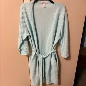 Oscar de la Renta Pink Label Soft Blue Cotton Robe Tie Waist Pockets Sz L